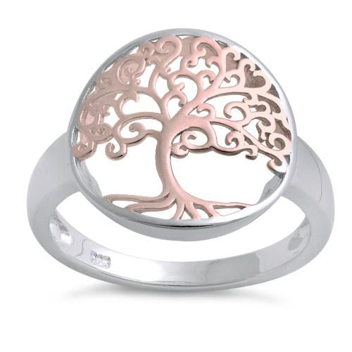 Sterling Silver Two Tone Rose Gold Plated Tree of Life Ring