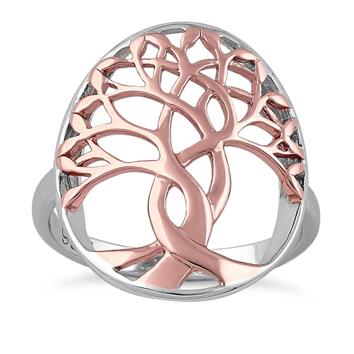 Sterling Silver Two Tone Rose Gold Plated Tree of Life Ring