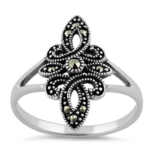 Sterling Silver Unique Fleur de Lis Marcasite Ring