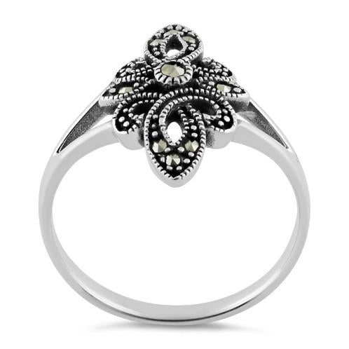 Sterling Silver Unique Fleur de Lis Marcasite Ring
