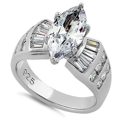 Sterling Silver Marquise Engagement CZ Ring