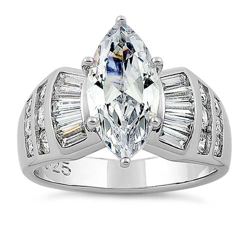 Sterling Silver Marquise Engagement CZ Ring