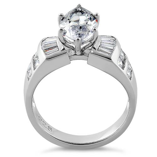 Sterling Silver Marquise Engagement CZ Ring