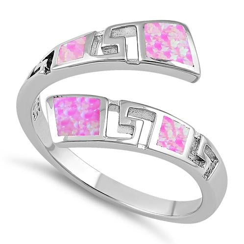 Sterling Silver Unique Pattern Pink Lab Opal Ring