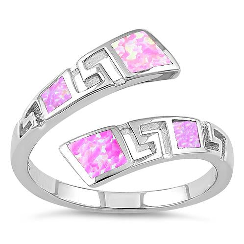 Sterling Silver Unique Pattern Pink Lab Opal Ring