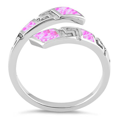 Sterling Silver Unique Pattern Pink Lab Opal Ring