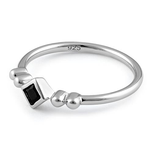 Sterling Silver Unique Square Black CZ Ring