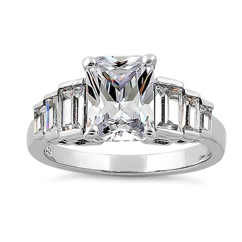 Sterling Silver Emerald-Cut Engagement CZ Ring