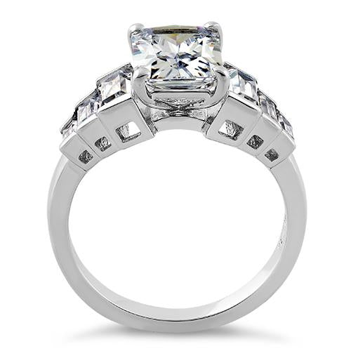 Sterling Silver Emerald-Cut Engagement CZ Ring