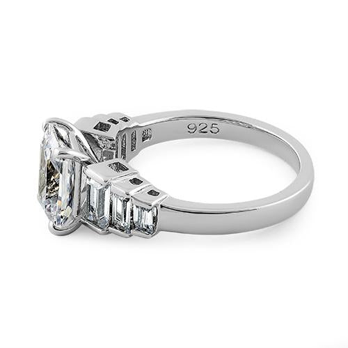 Sterling Silver Emerald-Cut Engagement CZ Ring