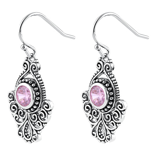 Sterling Silver Vintage Pink CZ Dangle Earrings