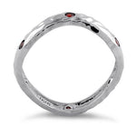 Sterling Silver Wavy Hammered Garnet CZ Ring