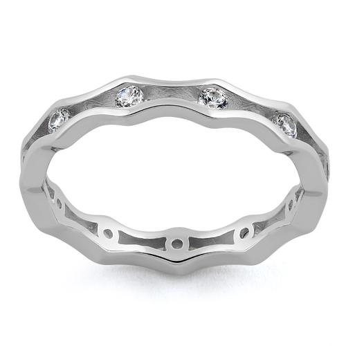 Sterling Silver Wavy Eternity Clear CZ Ring
