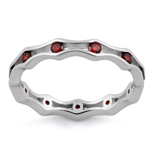 Sterling Silver Wavy Eternity Garnet CZ Ring