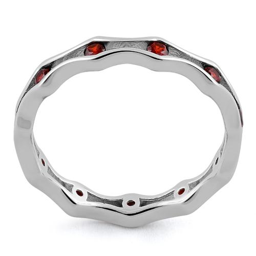 Sterling Silver Wavy Eternity Garnet CZ Ring