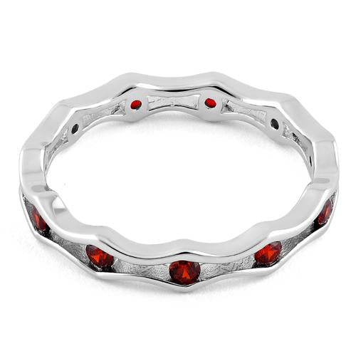 Sterling Silver Wavy Eternity Garnet CZ Ring