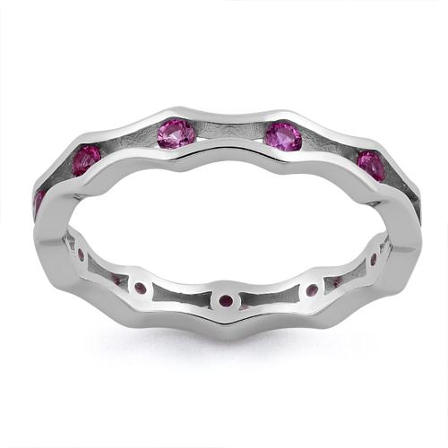 Sterling Silver Wavy Eternity Pink CZ Ring