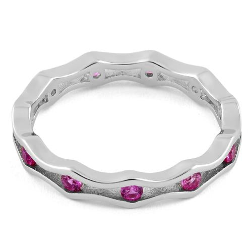 Sterling Silver Wavy Eternity Pink CZ Ring