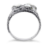 Sterling Silver Mother of Pearl Snakes Marcasite Ring