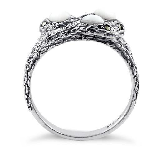 Sterling Silver Mother of Pearl Snakes Marcasite Ring