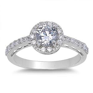 Sterling Silver Clear CZ Round Cushion Engagement Ring