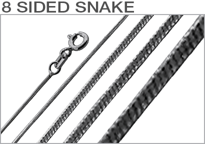 Sterling Silver Black Rhodium Plated 8 Sided Snake Chains