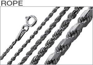 Sterling Silver Black Rhodium Plated Rope Chains