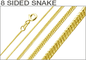 Sterling Silver Gold Plated 8 Sided Snake Chains