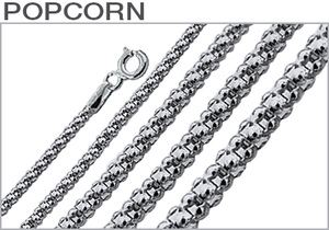 Sterling Silver Rhodium Plated Popcorn Chains