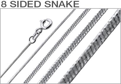 Sterling Silver Rhodium Plated 8 Sided Snake Chains