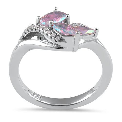 Sterling Silver Iridescent Rainbow Marquise CZ Ring