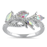 Sterling Silver Vines Iridescent Rainbow CZ Ring
