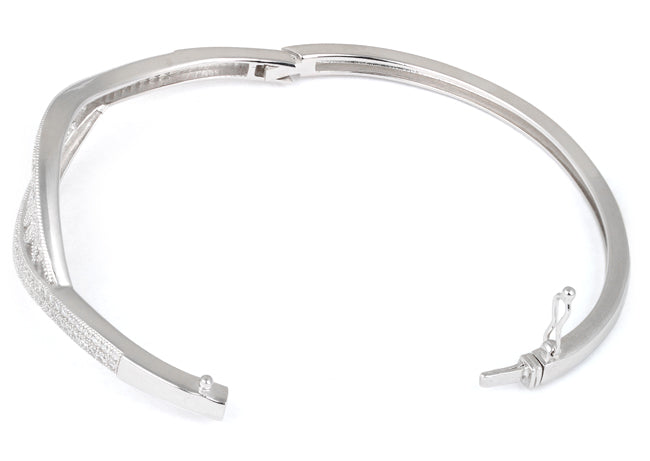 Sterling Silver Leaves Pave CZ Bangle Bracelet