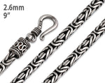 Sterling Silver 9" Round Byzantine Chain Necklace - 2.6MM