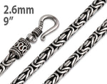 Sterling Silver 9" Round Byzantine Chain Necklace - 2.6MM
