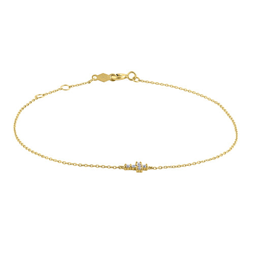 Solid 14K Yellow Gold Cross Diamond Bracelet