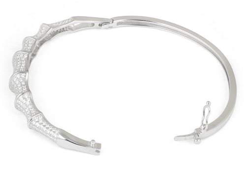 Sterling Silver Bones Pave CZ Bangle Bracelet