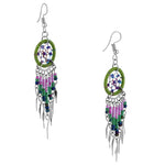 Stainless Steel Dream Catcher Turquoise & Green Beaded Dangle Earrings