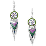 Stainless Steel Dream Catcher Turquoise & Green Beaded Dangle Earrings