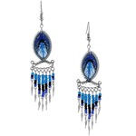 Stainless Steel Peruvian Pink & Blue Silk Thread Beaded Fish Dangle Earrings