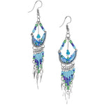 Stainless Steel Peruvian Blue Silk Thread Beaded Crescent Dangle Earrings
