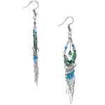 Stainless Steel Peruvian Light Green Silk Thread Beaded Dangle Earrings