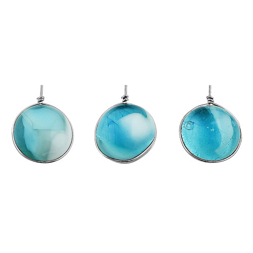 Stainless Steel Aqua Round Murano Glass Peruvian Earrings