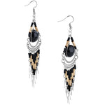 Stainless Steel Black Round Murano Glass Peruvian Earrings
