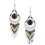 Stainless Steel Black Round Murano Glass Peruvian Earrings