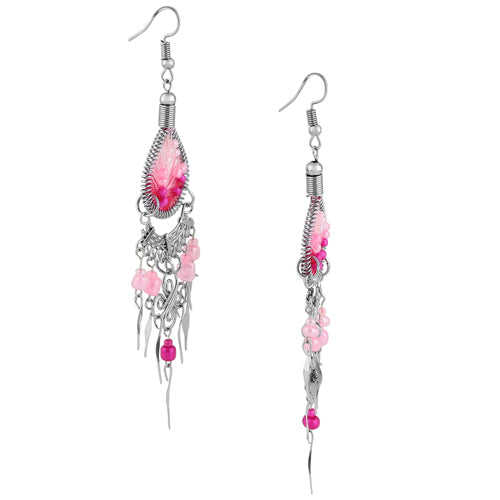 Stainless Steel Triple Pink Tones Woven Drop Earrings