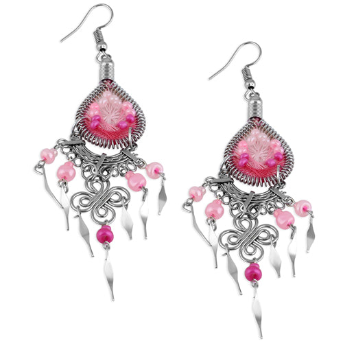 Stainless Steel Triple Pink Tones Woven Drop Earrings