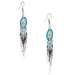 Stainless Steel Dream Catcher Dark Green Beaded Dangle Earrings