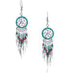 Stainless Steel Dream Catcher Dark Green Beaded Dangle Earrings