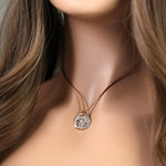 Sterling Silver Diamond Cut Flower with Brown Leather Cord Necklace